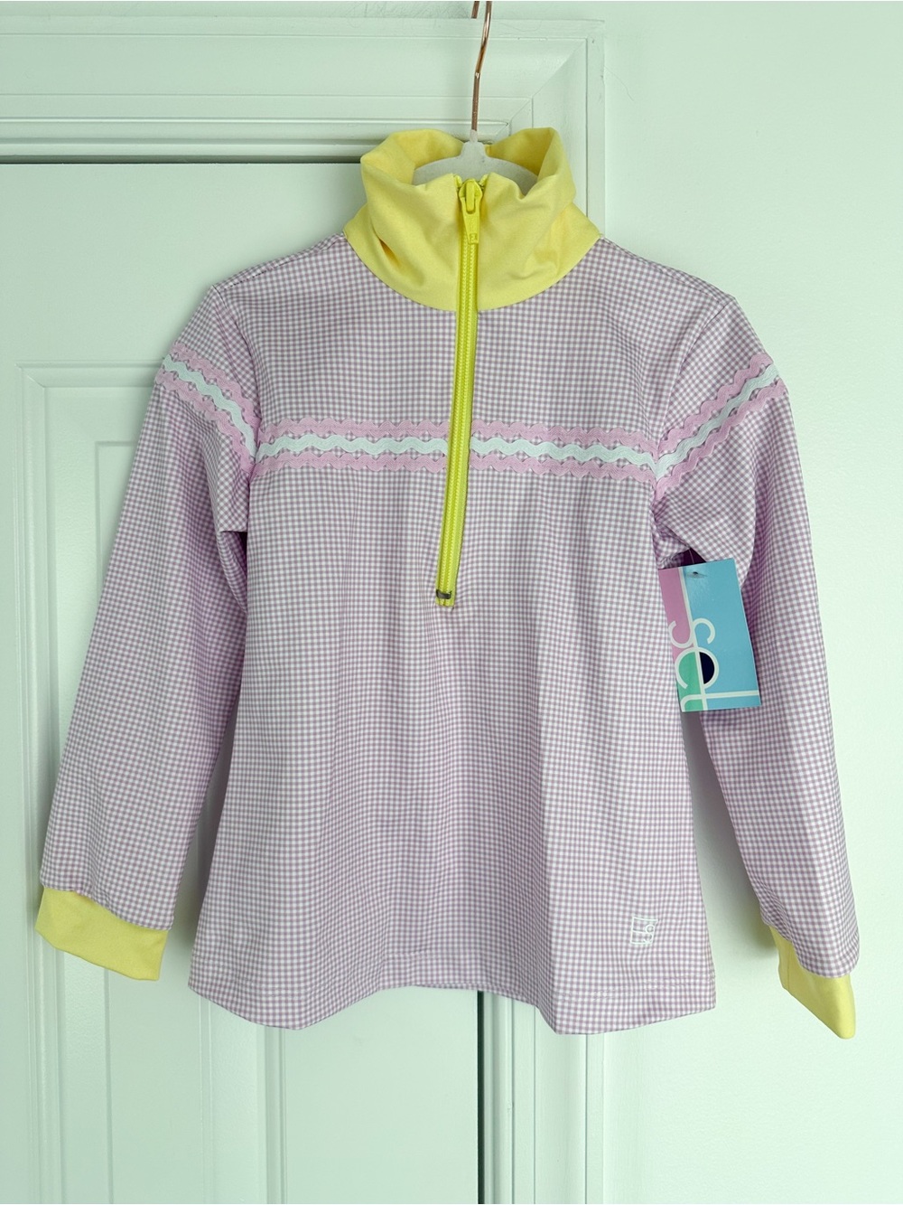 Set Active 3T lavender mini gingham heather half zip NWT